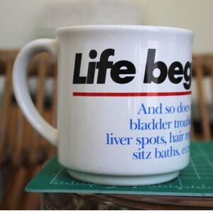 Recycled Paper Products Life Begins at 40 Humor Coffee Mug White Vintage Gag